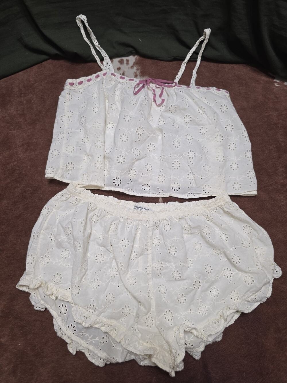 Abercrombie & Fitch White Cotton Eyelet Lace Cami & Shorts Pajama Set